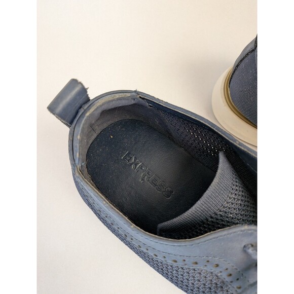 NEW Express Mens Size 12 Fabric Dress Sneakers Oxford Shoes Navy Blue Derby - Picture 8 of 16